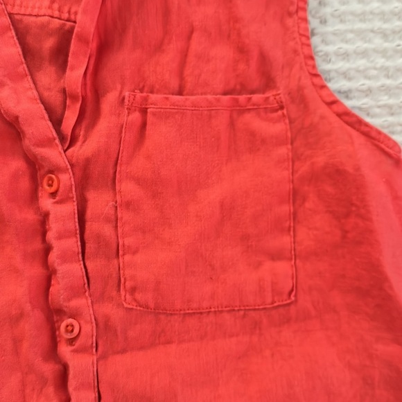 Velvet heart 100% linen sleeveless button down orange shirt raw hem small - Picture 4 of 6